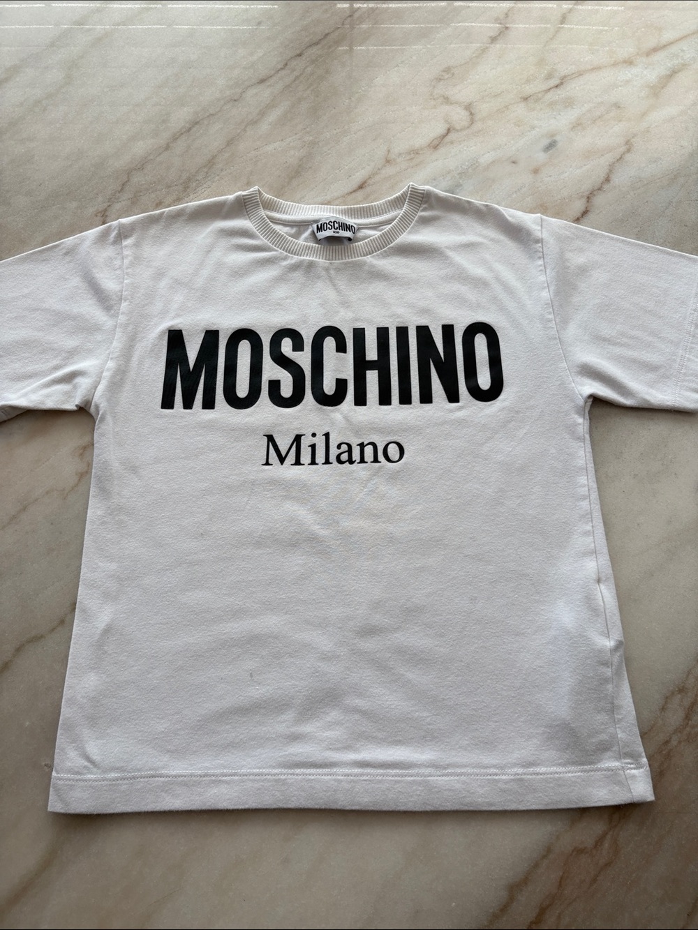Moschino White Kids Tee with Black Logo